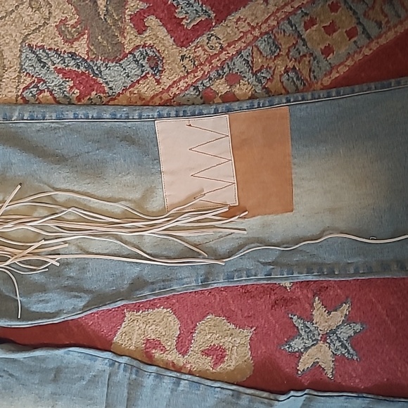 NWT Y2K JOE BOXER PATCHWORK FLARE JEANS WITH FRINGE BELT - Picture 3 of 11